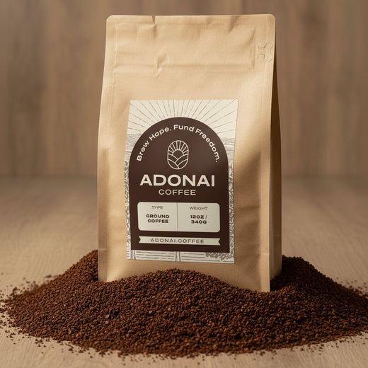 Bag of Adonai Coffee Ground Coffee.