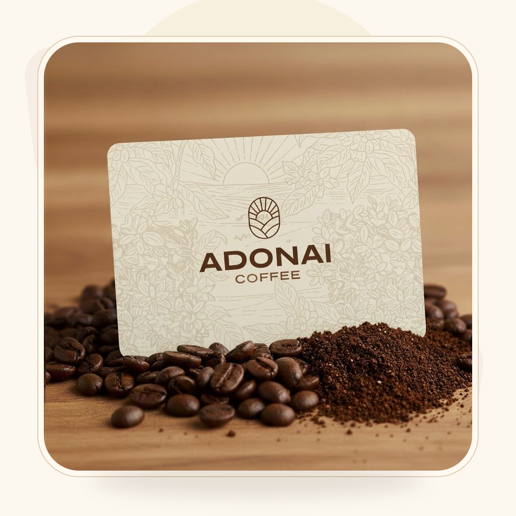 Adonai Coffee gift card in a warm editorial product card